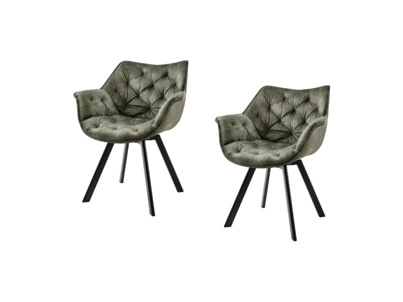 Lot de 2 chaises design comfy pivotantes à 180° en velours vert foncé capitonné et pieds noirs - Conforama A