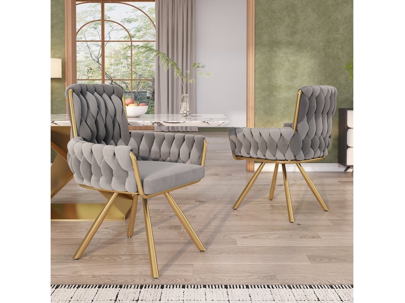  Lot de 4 chaises de salle à manger, 4 pieds métalliques, gris, pivotantes à 360°, dossier haut avec accoudoirs  - Conforama D