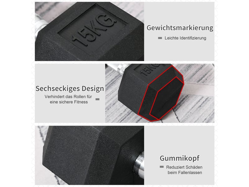  Haltère hexagonal en fonte et caoutchouc, poids de musculation 15 kg pour entraînement maison  - Conforama D