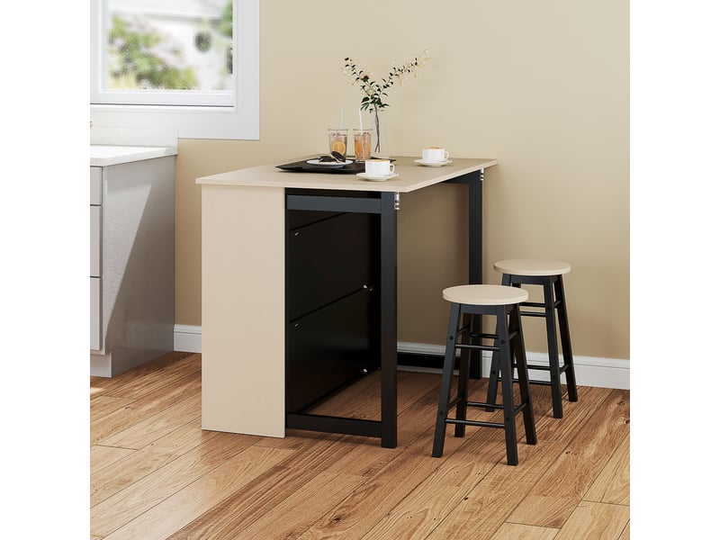  Ensemble bar 3 pièces, table de bar avec plateau rabattable, 2 tabourets de bar, 6 compartiments de rangement, noir et chêne, 116 x 70 x 89,5 cm  - Conforama C