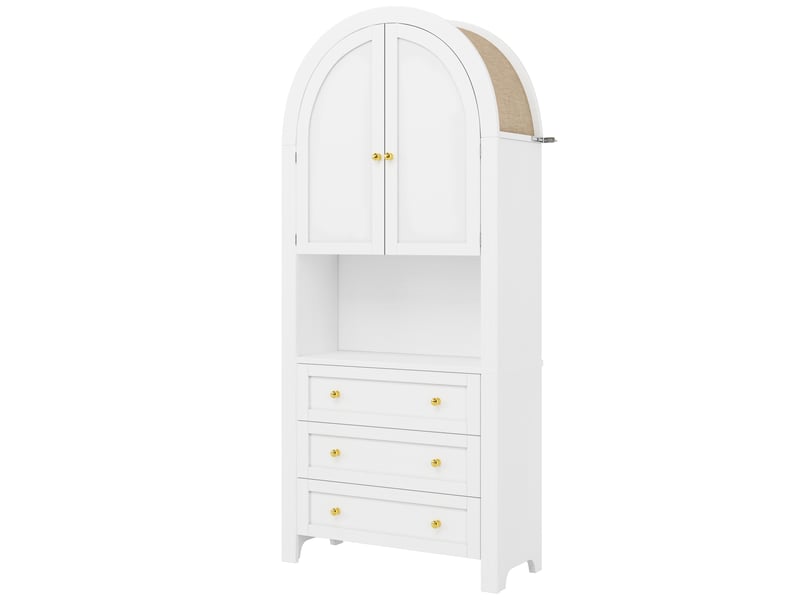  Meuble de cuisine muvano, buffet haut blanc à sommet arrondi, 3 tiroirs, 70 × 35 × 180 cm  - Conforama A