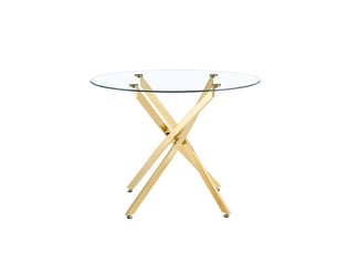 Table de salle à manger pour 2 à 4 personnes avec plateau en verre trempé, piètement métal doré, diamètre 88 × 75 cm