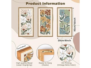 Ensemble de 3 tableaux abstraits bohèmes – décoration murale – décoration murale en bois (20 x 40 cm, environ 0,5 cm d'épaisseur)