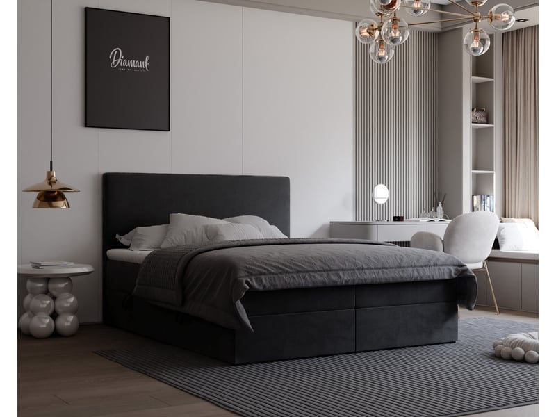 Lit coffre giulia - 180x200 cm - avec matelas et surmatelas - velours doux - noir GIULIA - Conforama B