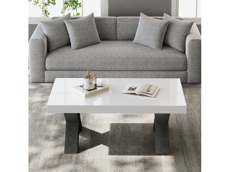  Table basse rectangulaire 100 x 50 x 40 cm en mdf, blanc brillant et noir mat  - Conforama E