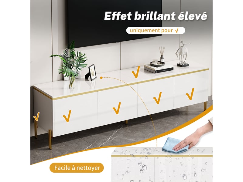  Ensemble meuble tv et table basse avec rangements pour salon 170×38×50 et 100×50×36 cm blanc  - Conforama C