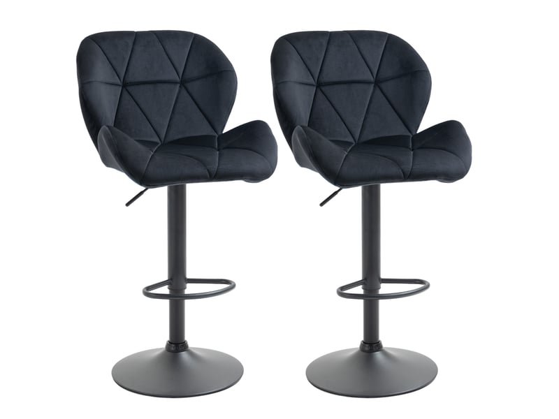  Tabouret de bar pivotant lot de 2 avec hauteur réglable et repose-pieds, en polyester noir  - Conforama A