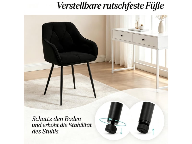  Lot de 2 chaises de salle à manger,45,5x45x83,5 cm,velours,noir  - Conforama E