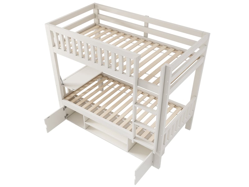 Lit superposé enfant 90x200 cm avec table rabattable et range-chaussures coloris blanc  - Conforama E