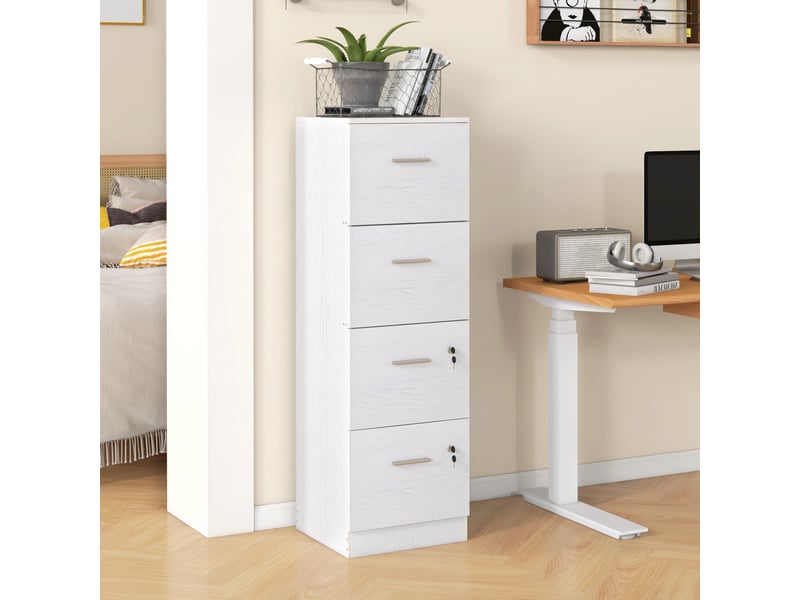  Armoire de bureau à 4 tiroirs avec 2 serrures et porte-documents, en bois, 40 x 42 x 130,8 cm, blanche  - Conforama C