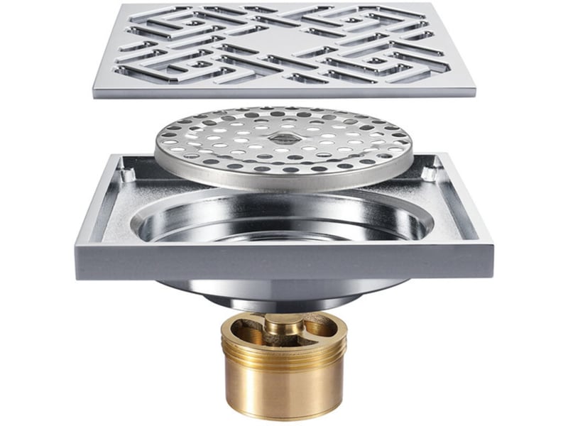  Siphon de sol pour salle de bain, extérieur et balcon, modèle épais 100×100mm, anti-blocage, anti-insectes et anti-odeurs  - Conforama A