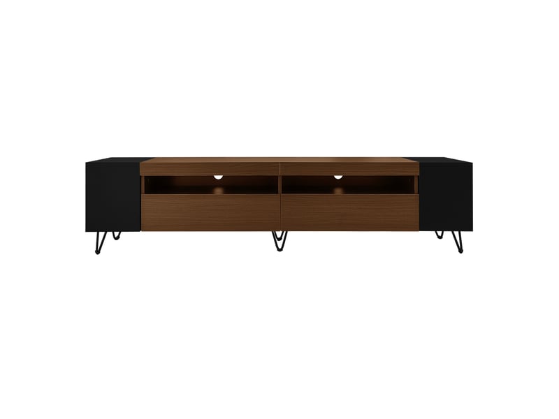  Meuble tv 180 cm noir effet bois – design moderne épuré, rangement pratique pour salon  - Conforama A