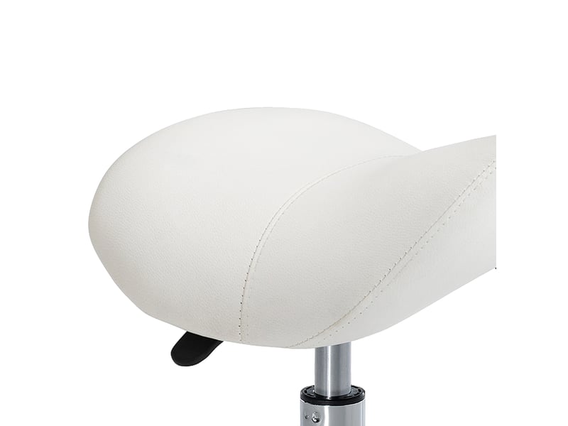  Tabouret de bureau selle blanc pivotant réglable 49 à 61 cm, à roulettes et assise rembourrée pour bureau et maison  - Conforama D