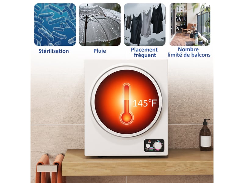 Sèche-linge électrique portable 850w, capacité 33l 4 modes de fonctionnement, 49l x 40,5l x 60h cm, acier inoxydable - Conforama W
