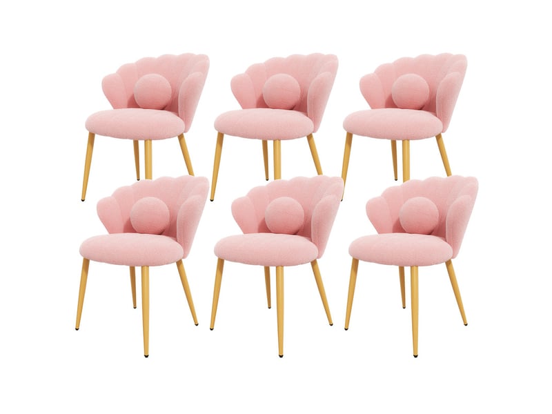  Lot de 6 chaises – rembourrées – pieds en métal doré – rose  - Conforama R