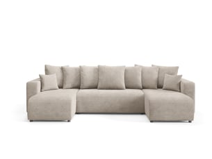 Canapé d'angle panoramique convertible 4 places Velours beige avec coffre de rangement