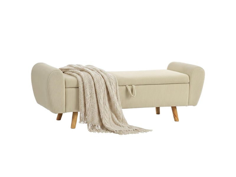  Banc coffre 2 places en velours côtelé avec accoudoirs beige 150x45x51 cm  - Conforama A