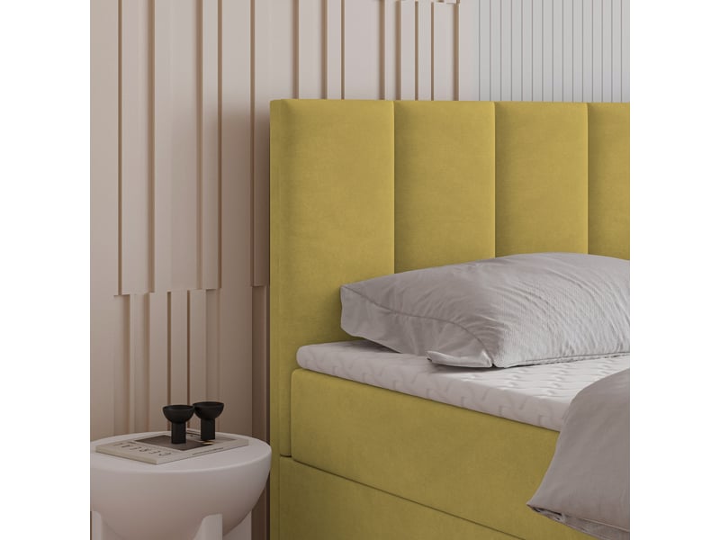  Boxspring meril 200x200 cm, lit complet avec matelas, jaune  - Conforama D
