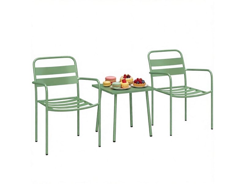  Salon de jardin bistrot,3 pièces avec table en verre trempé,acier,vert  - Conforama A