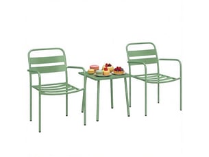 Salon de jardin bistrot,3 pièces avec table en verre trempé,acier,vert