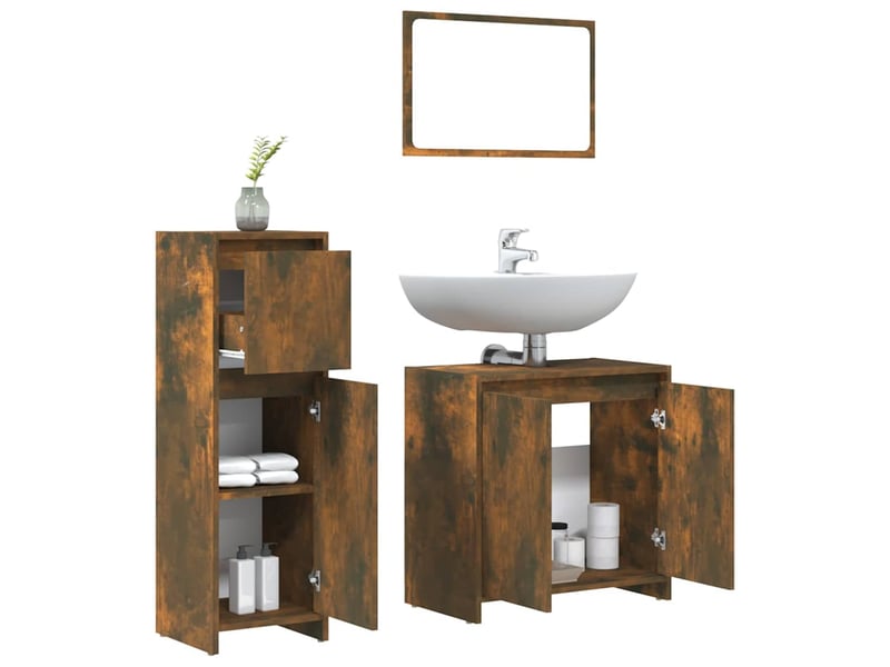 Ensemble de meubles de salle de bain 3 pcs chêne fumé cf63679  - Conforama D