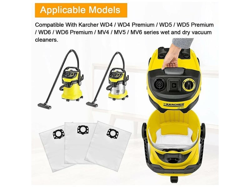 Enowelir lot de 5 sacs de filtre sacs d'aspirateur pour karcher wd4 wd5 wd6 mv4 mv5 mv6, pièces de rechange kit d'accessoires 2.863-006.0 - Conforama B