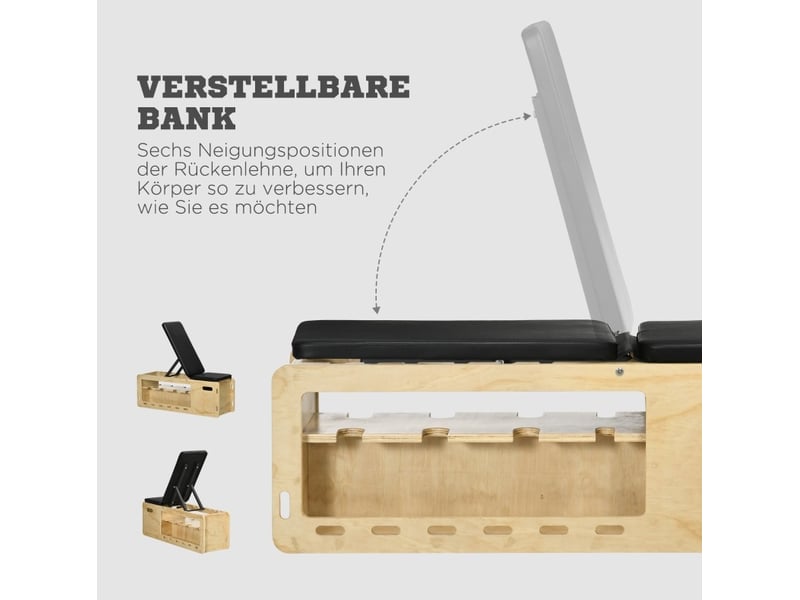  Banc de musculation réglable 110x35x107 cm avec rangement et bandes de résistance bois naturel  - Conforama E