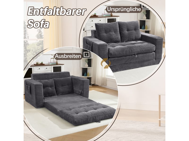  Canapé 2 places, canapé de salon, gris, poches latérales, larges accoudoirs, pour salon, bureau, chambre  - Conforama D