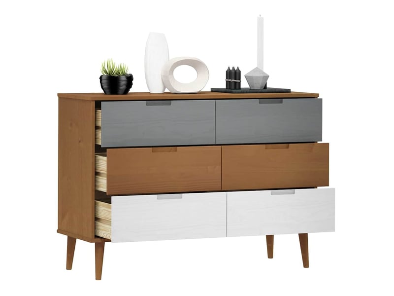  Commode chambre adulte, armoire à tiroirs marron 113x40x80 cm bois de pin massif shl63976  - Conforama C