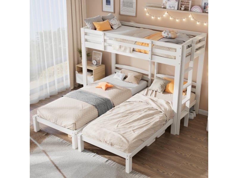  Lit triple 90x200cm coloris blanc bois massif lit enfant blanc - Conforama B