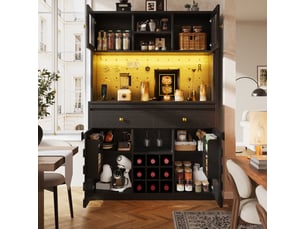 Buffet de cuisine 120x40x178 cm - 4 portes et 2 tiroirs, led rgb, 2 prises, 2 ports usb, rangement à vin - noir