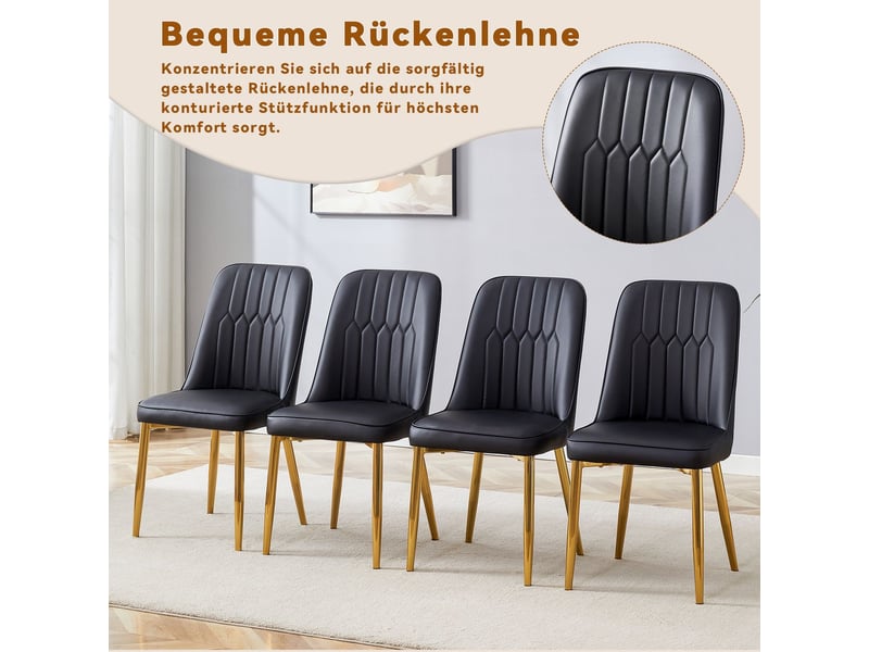  Chaise de salle à manger 2 pièces design moderne style minimaliste simili cuir noir assise élargie dossier pieds métal antidérapants  - Conforama E