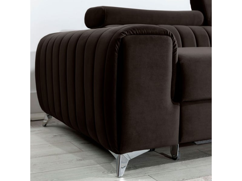  Canapé d'angle droit marron foncé convertible 3 places jayson avec coffre à literie  - Conforama C