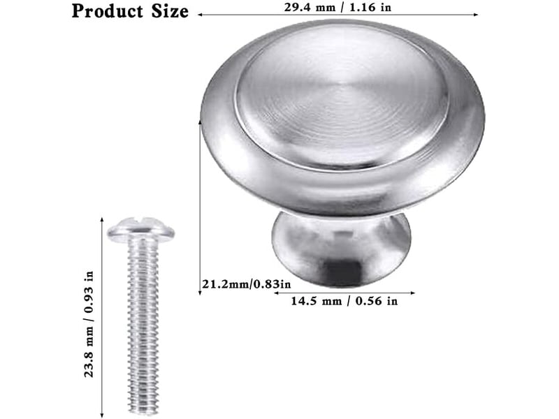  Lot de 25 boutons en acier inoxydable, poignées rondes à un seul trou pour cuisine et meubles avec vis  - Conforama E