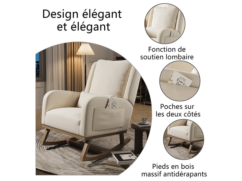  Fauteuil relax manuel lin beige  - Conforama D