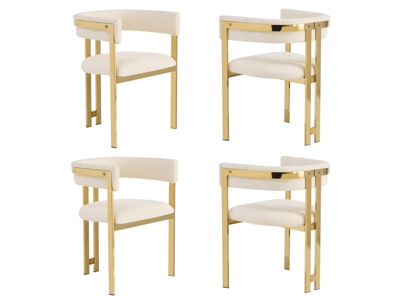  Lot de 4 chaises de salle à manger modernes en chenille beige doré pieds galvanisés confortables pour restaurant salon  - Conforama A