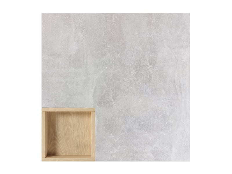  Table basse avec boîte de rangement amovible, en panneaux de particules, gris béton et couleur bois, 72 × 72 × 30 cm  - Conforama E