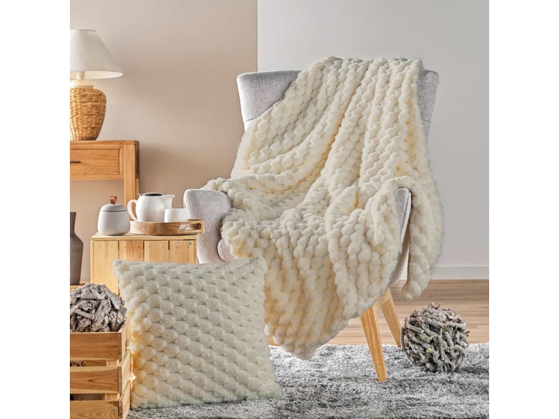  Plaid imitation fourrure , sherpa frosty lin - 180x220cm - lin  - Conforama B
