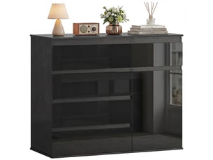 Buffet moderne, buffet de rangement avec 5 tiroirs, étagère réglable, porte à fermeture amortie, noir laqué brillant