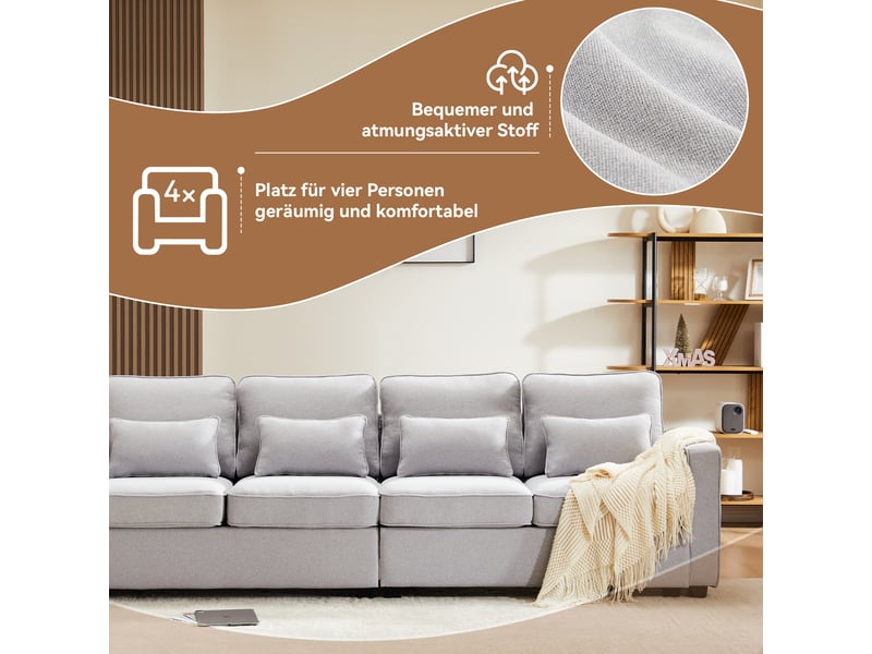  Canapé 4 places, canapé de salon – avec accoudoirs, pour salon, en lin, pour appartement  - Conforama W
