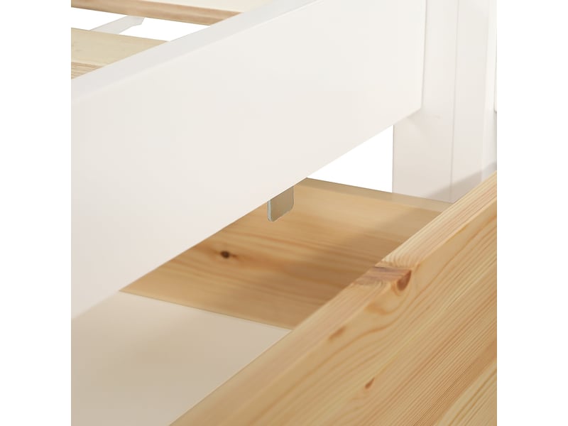  Lit cabane enfant 90x200 cm en bois massif blanc avec tiroir et étagères  - Conforama W