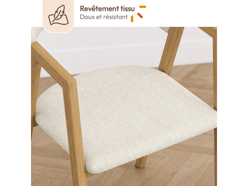  Lot de 6 chaises camille en métal effet bois et tissu beige avec accoudoirs  - Conforama E