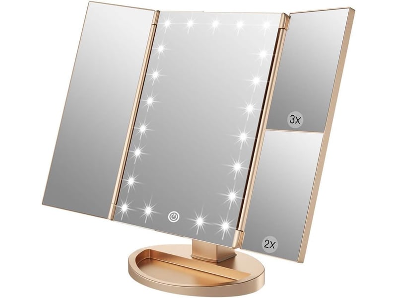  Miroir de maquillage 22 led – grossissement 1x2x3x, tactile, or  - Conforama B