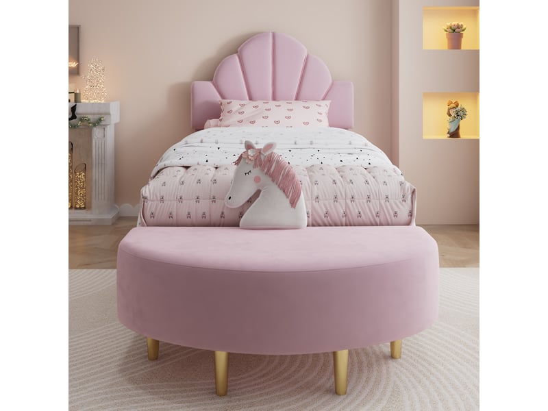  Lit simple rembourré 90x200 cm coloris rose velours lit enfant rose - Conforama D
