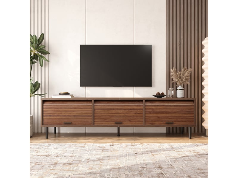 Meuble tv noyer, 3 portes, rangement, portes coulissantes, structure robuste, entretien facile - 180x40x55cm - salon  - Conforama D