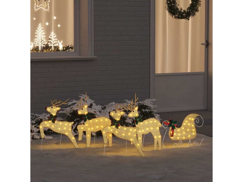  Lot de 5 rennes led, éclairage de noël, décoration de noël doré 43 x 18 x 66 cm tissu cf62091  - Conforama B
