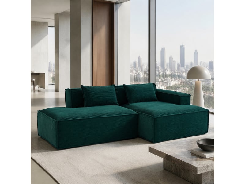 Canapé modulable droit 2pl 233x129x70 cm, meuble de salon, agréable et contemporain, coussins, polyester, vert rétro  - Conforama B
