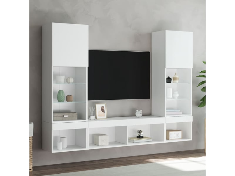  Meuble tv - unités murales tv avec led 5 pcs blanc bois d'ingénierie  - Conforama D