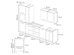 Vicco cuisine, anthracite haute brillanceblanc, 310cm, pt marbre