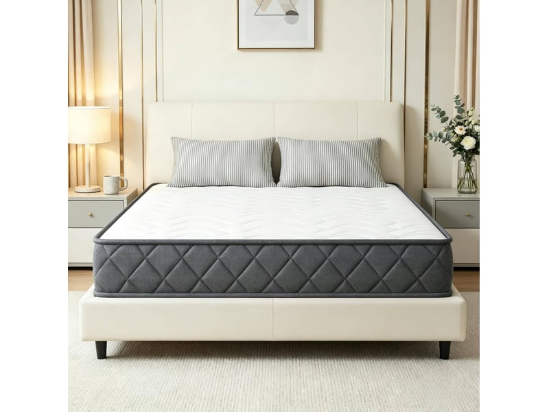  Matelas mémoire de forme 160x200 cm – blanc et gris – mousse ondulée, bords renforcés et antidérapant  - Conforama B